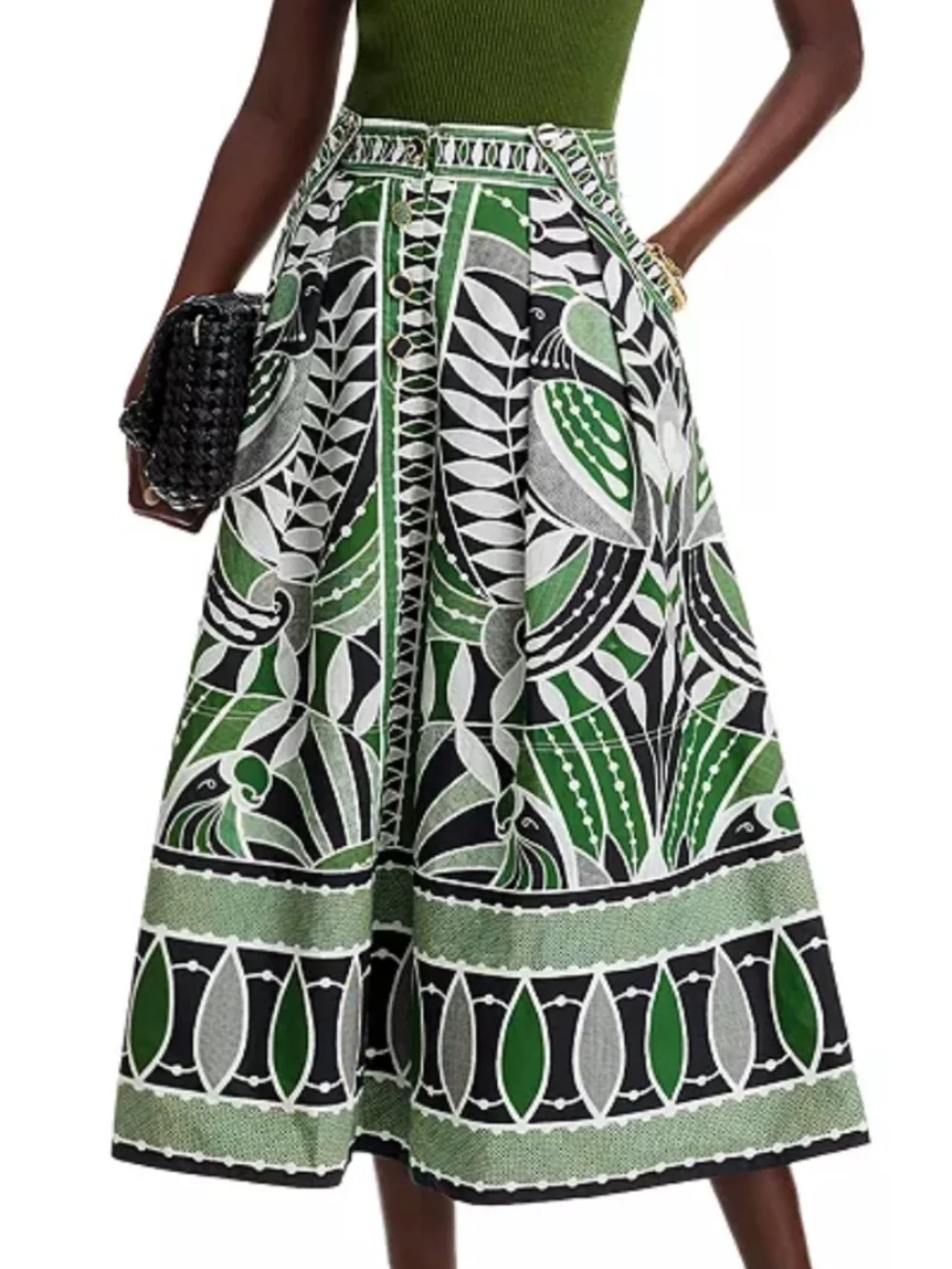 FARM Rio Lace Nature Leaf Print Skirt, Medium, Leaf Print - Picture 1 of 9